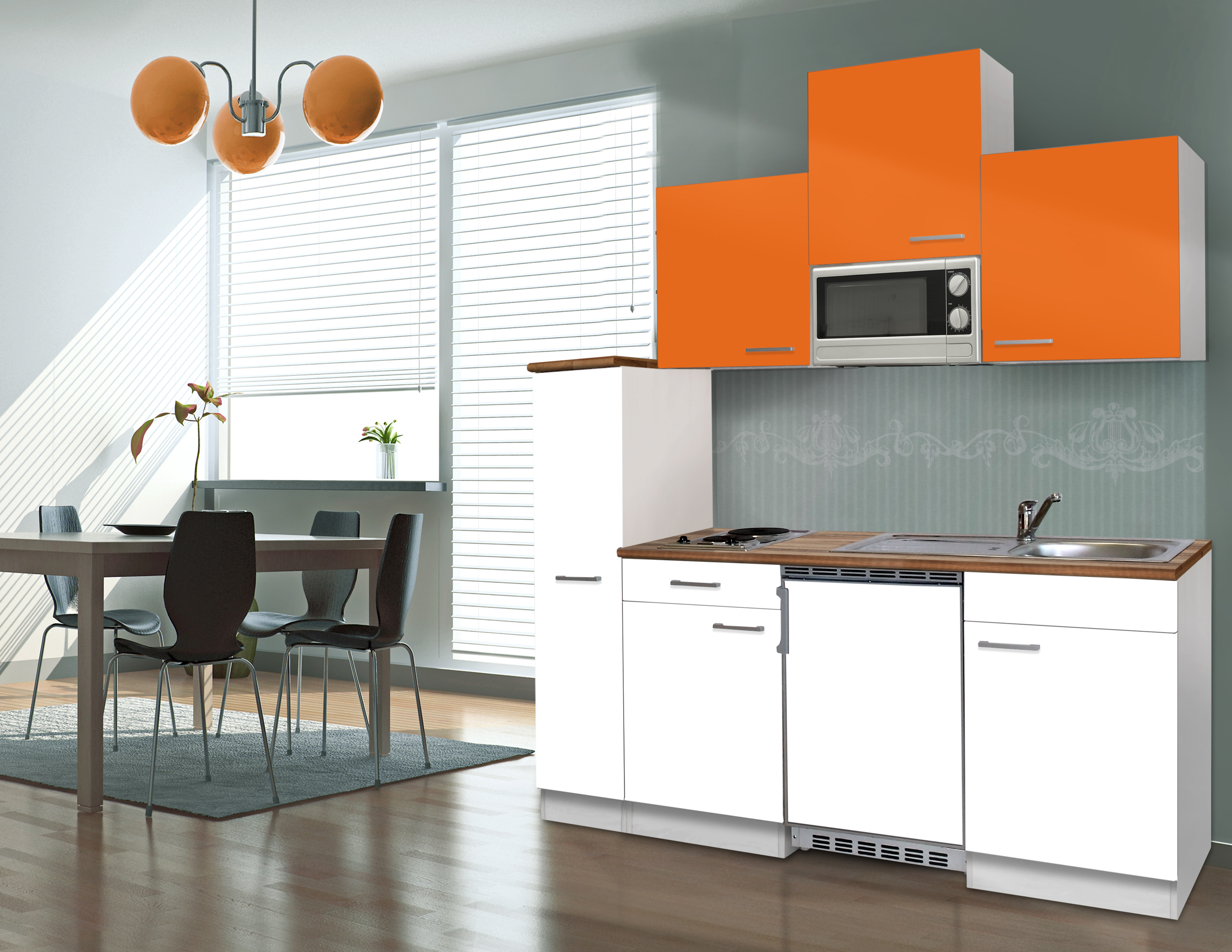 Respekta single küche küchenzeile 180 cm weià front orange & ...