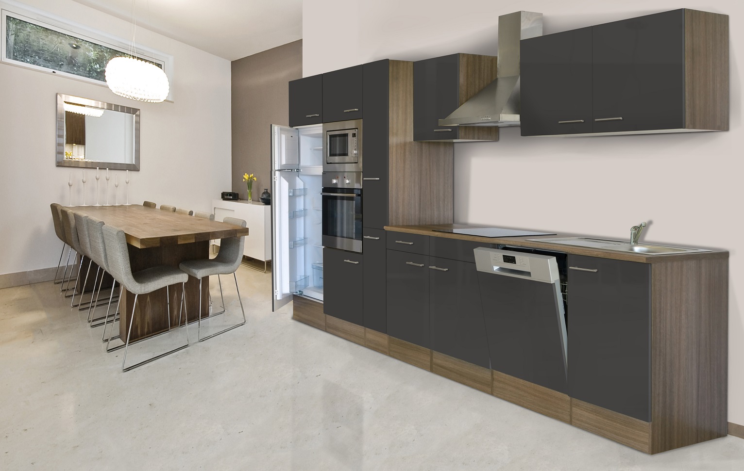 Respekta incasso cucina angolo cottura 370cm rovere york grigio ...